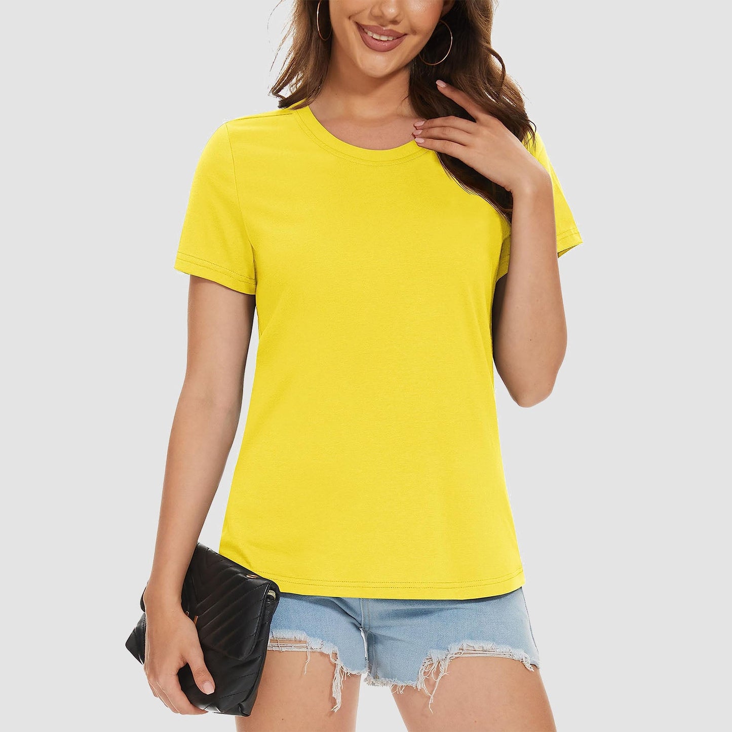 Womens Cotton Crewneck T Shirts Short Sleeve Breathable Basic Tee for Women Summer Casual Tops