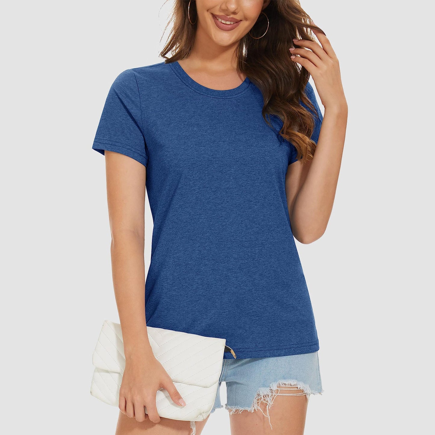 Womens Cotton Crewneck T Shirts Short Sleeve Breathable Basic Tee for Women Summer Casual Tops