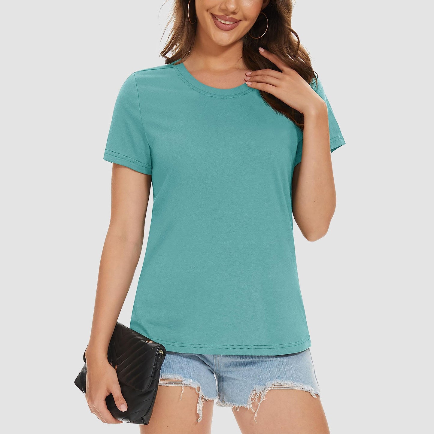 Womens Cotton Crewneck T Shirts Short Sleeve Breathable Basic Tee for Women Summer Casual Tops