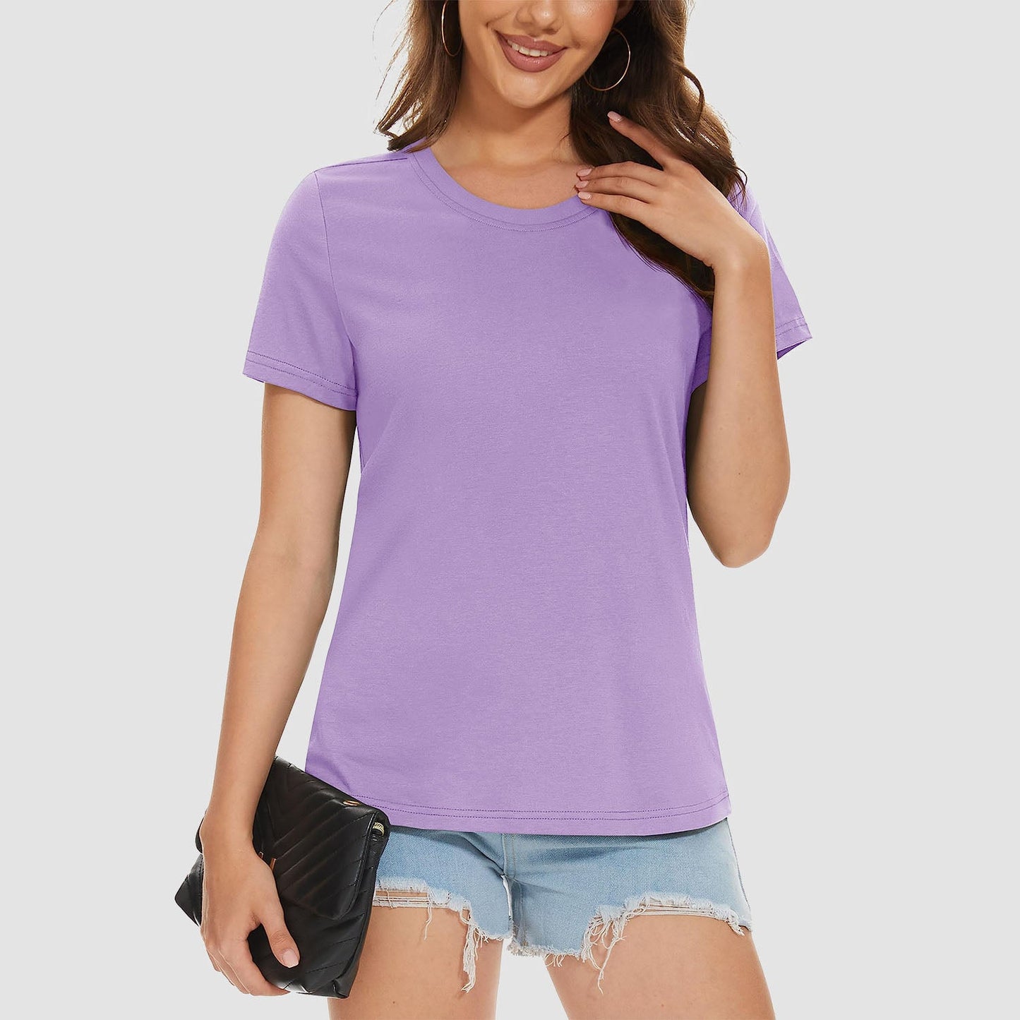 Womens Cotton Crewneck T Shirts Short Sleeve Breathable Basic Tee for Women Summer Casual Tops