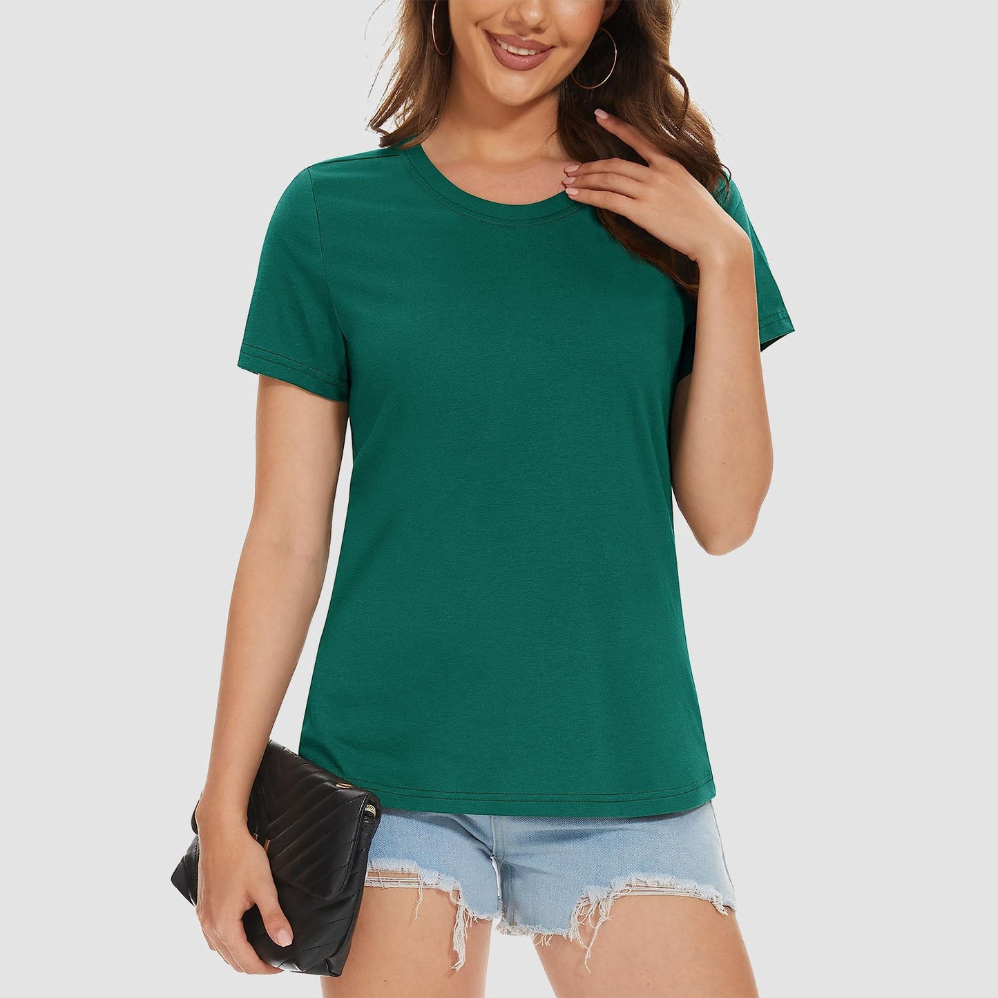 Womens Cotton Crewneck T Shirts Short Sleeve Breathable Basic Tee for Women Summer Casual Tops