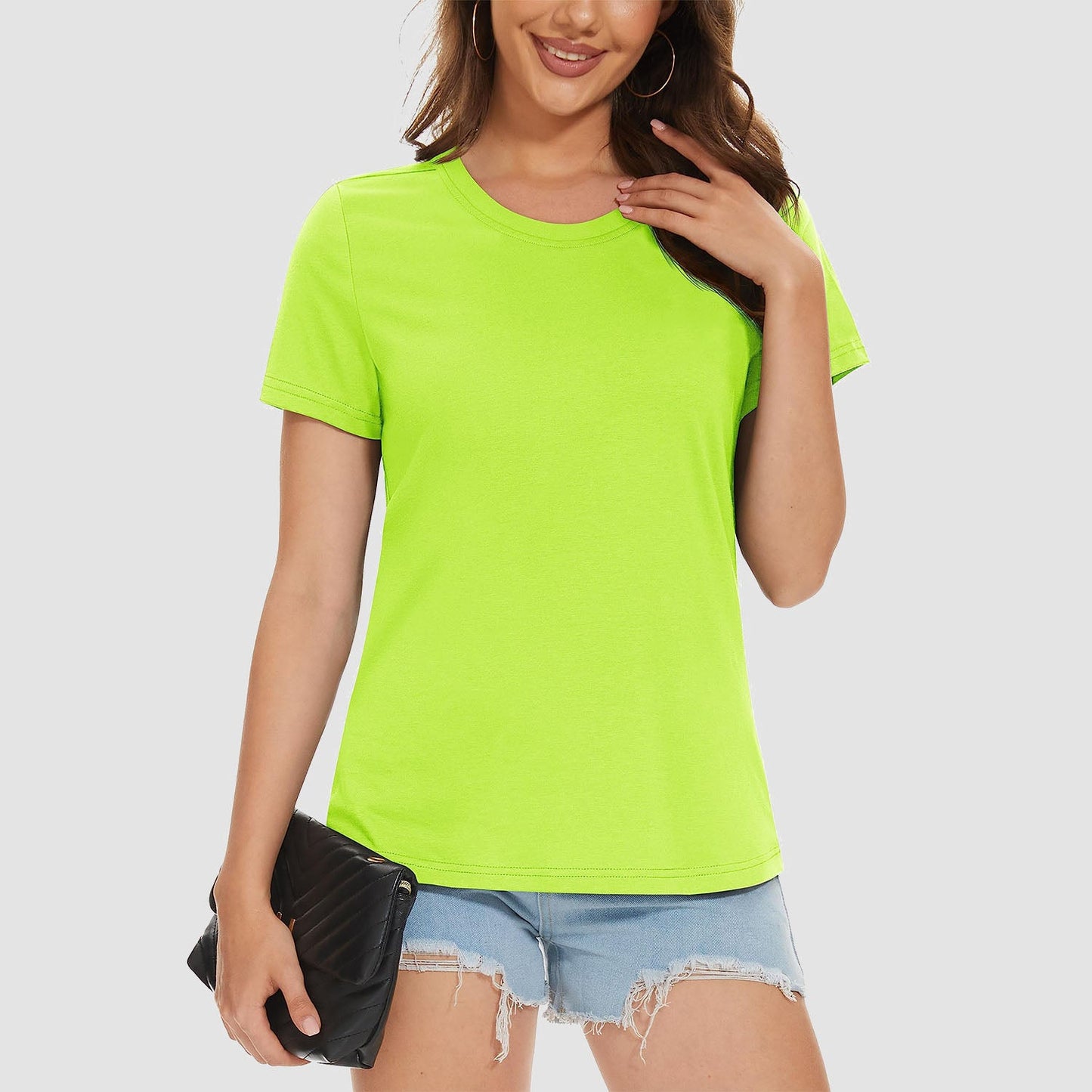 Womens Cotton Crewneck T Shirts Short Sleeve Breathable Basic Tee for Women Summer Casual Tops