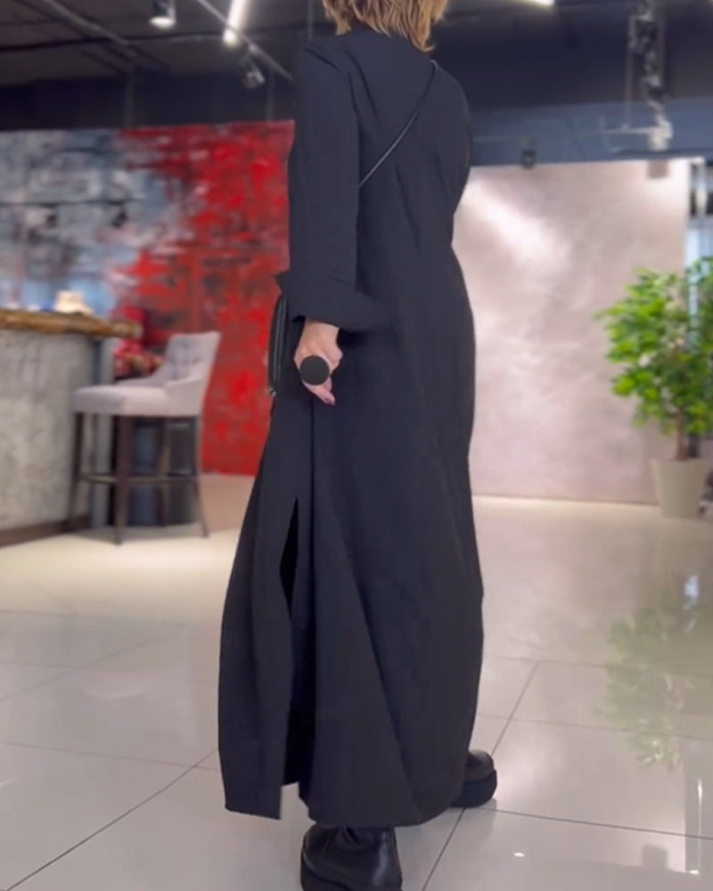 Zoe™ - Vestido longo solto com lapela de fenda lateral