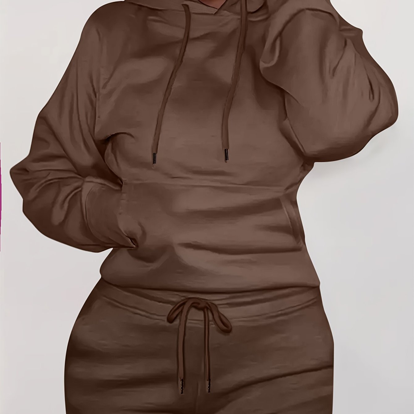 Solid Kangaroo Pocket Hoodie - Casual Long Sleeve Drawstring Sweatshirt