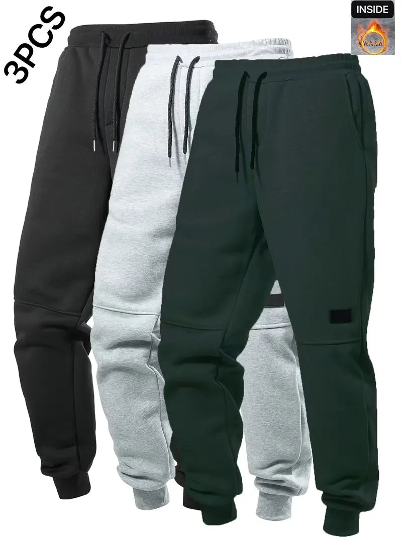 3pcs Men's Casual Joggers - Solid Color, Drawstring Waist, Pockets