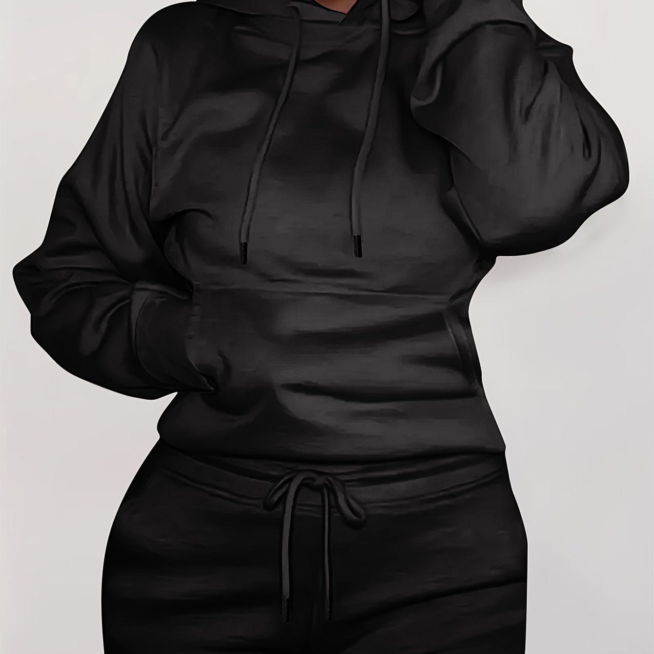 Solid Kangaroo Pocket Hoodie - Casual Long Sleeve Drawstring Sweatshirt