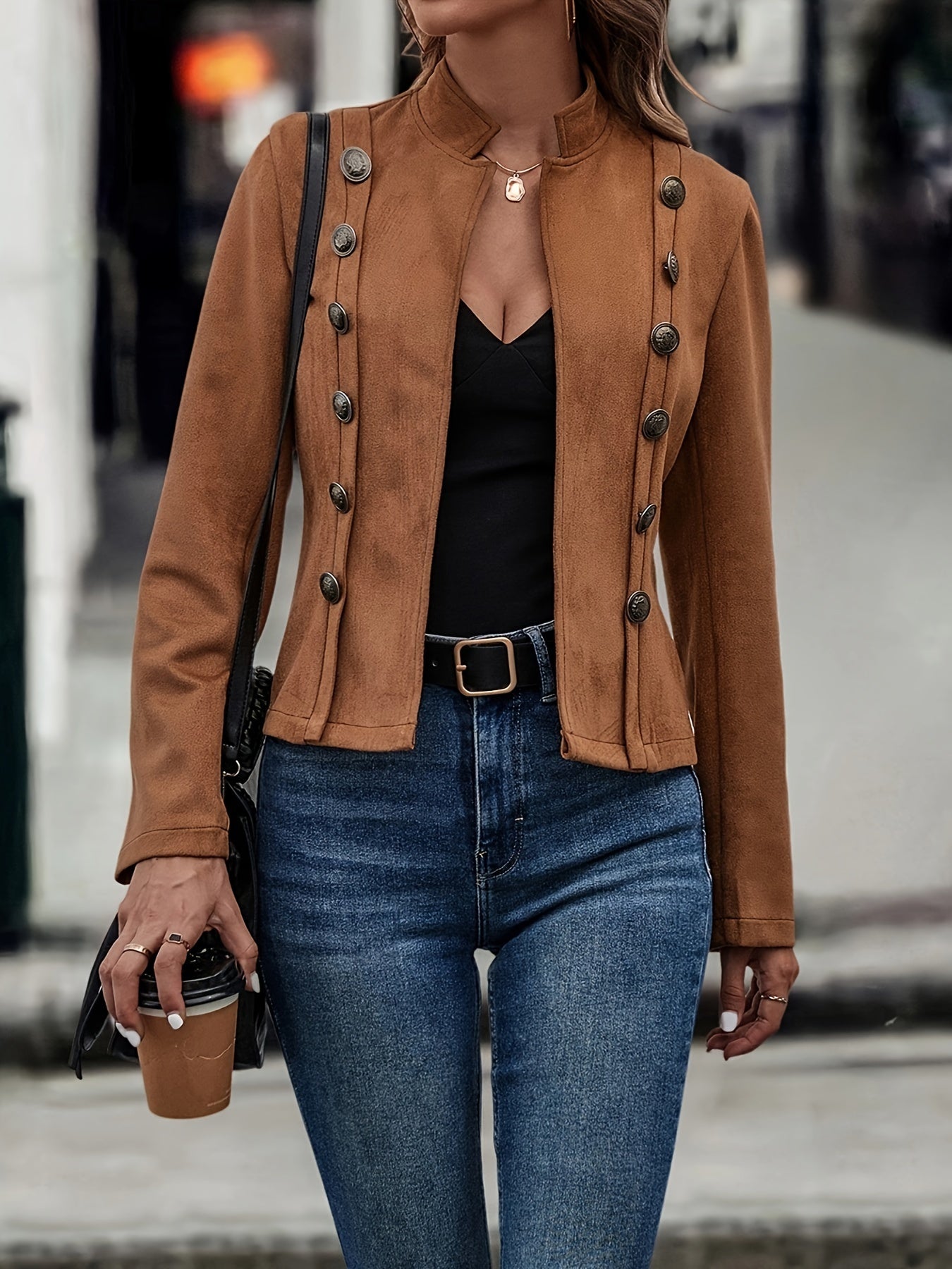 Zweireihige Jacke, langärmlige Vintage-Oberbekleidung für Frühling und Herbst.