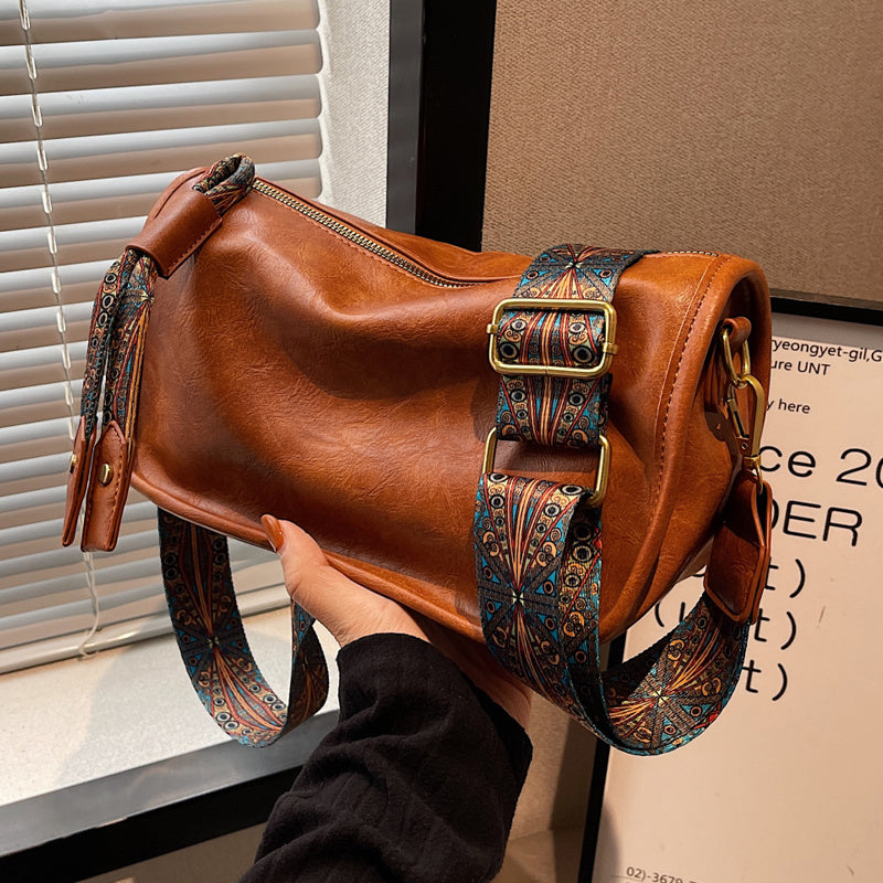 Bolsa tiracolo com zíper e estampa gráfica - estilosa, alça larga, grande capacidade