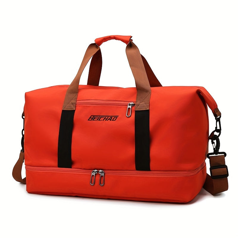 Reisetasche mit großem Fassungsvermögen, lässige Tragetasche für Outdoor-Wanderungen, Nylon, gemischte Farben, zufälliger Druck, keine Randfarbe, mit Trennung von Nass und Trocken, für Frauen, Fitness, Yoga, Wochenendübernachtung