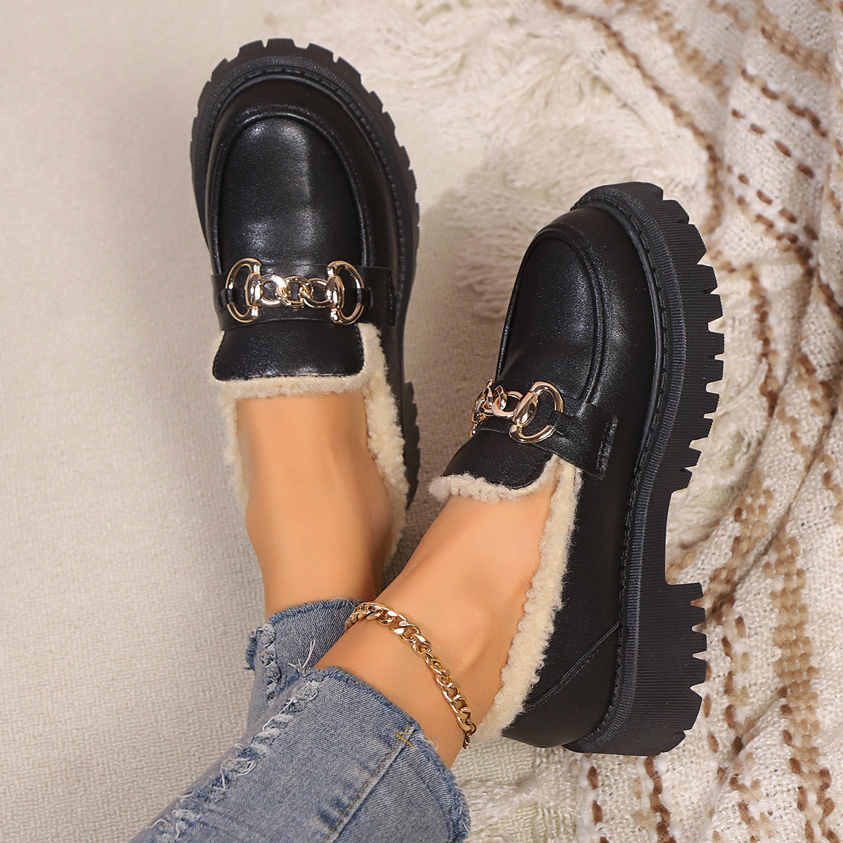 Ella™ – Warme, bequeme, klobige Loafer mit Fleecefutter