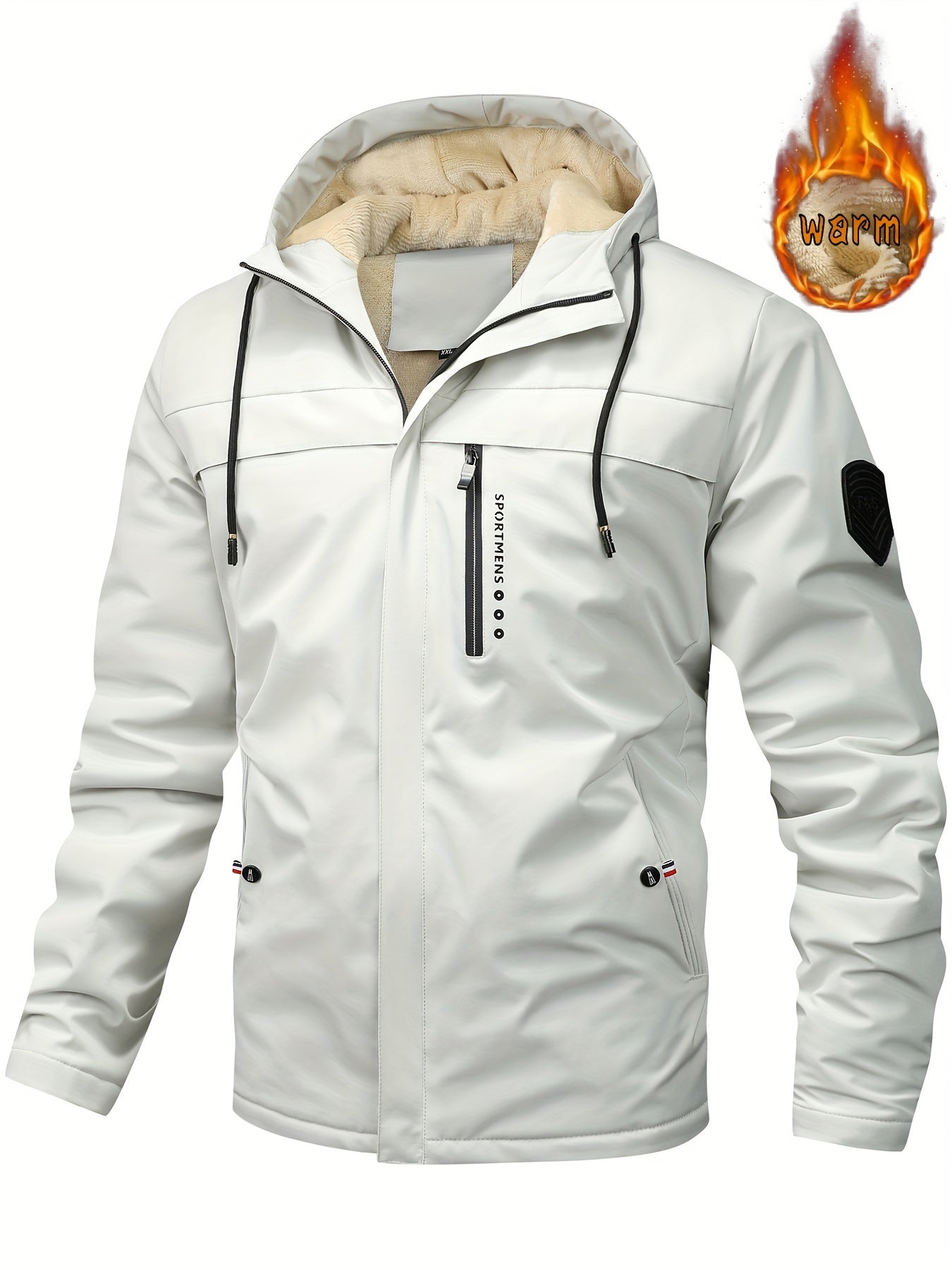 Herren Fleece-Kapuzenjacke, lässiger Wintermantel