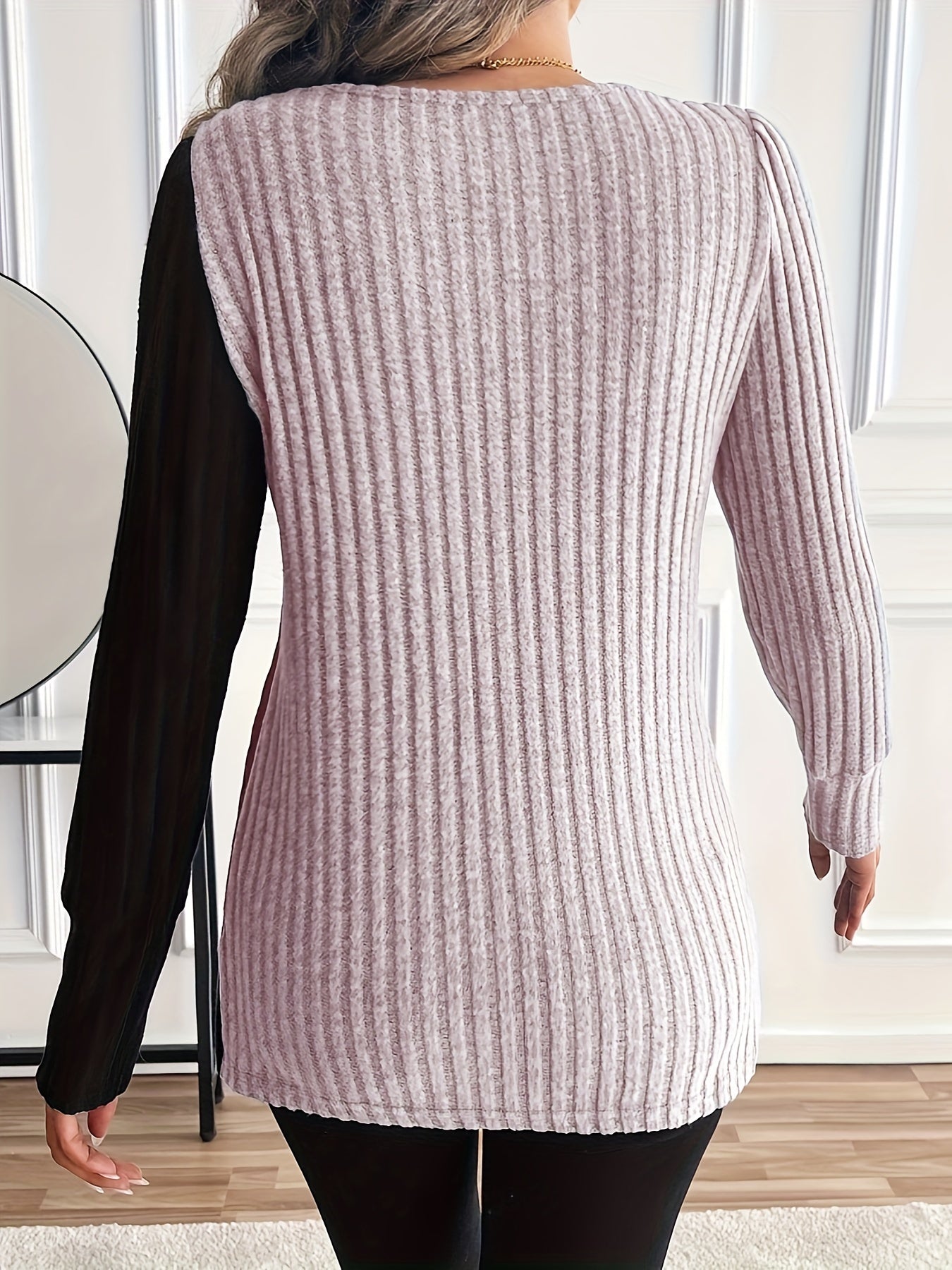 Asymmetrical Square Neck Knit Top, Long Sleeve, Spring/Fall.