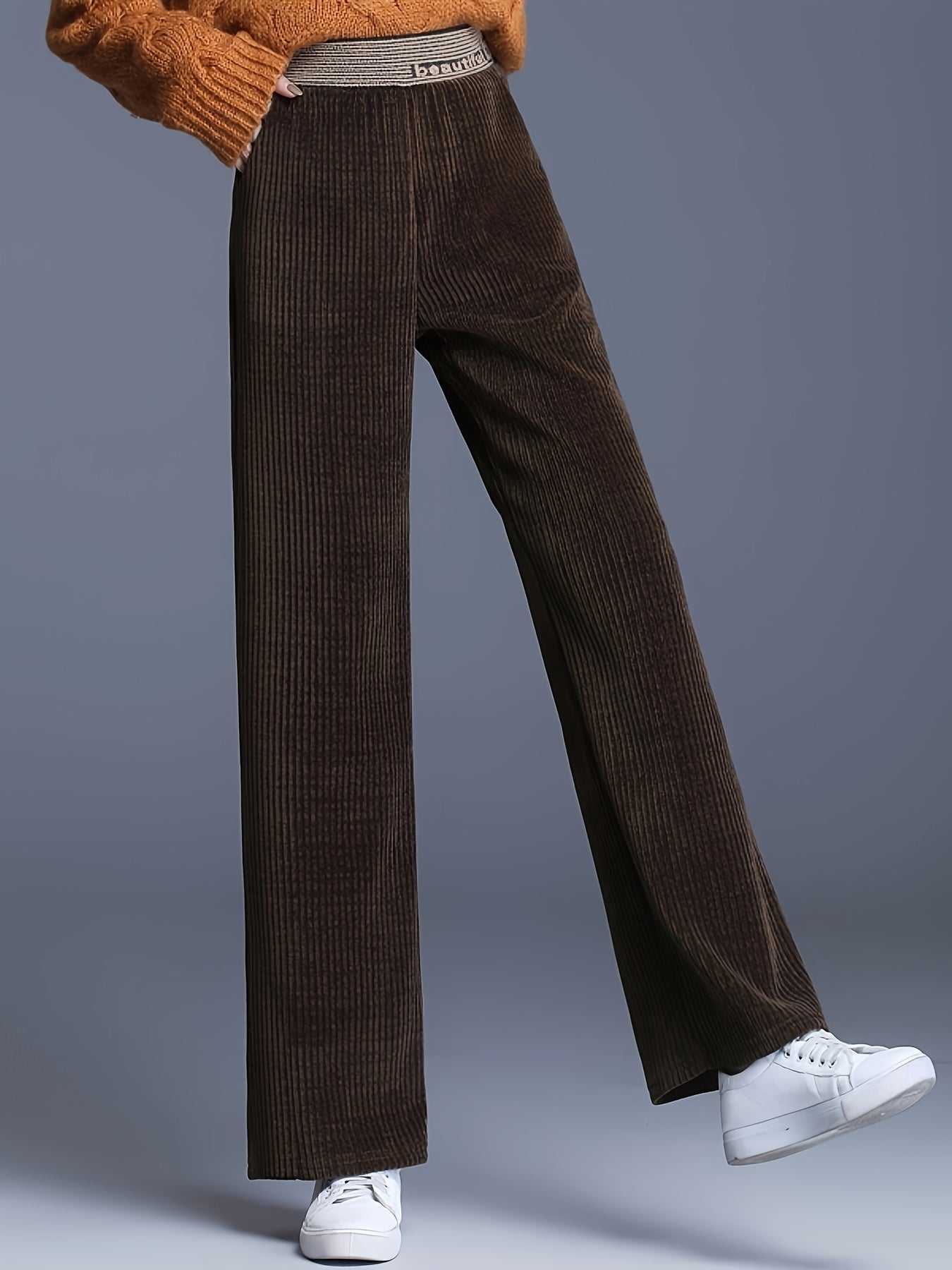 Fleecegefütterte Cordhose mit weitem Bein – Hohe Taille, lässiger gerader Schnitt, Übergröße