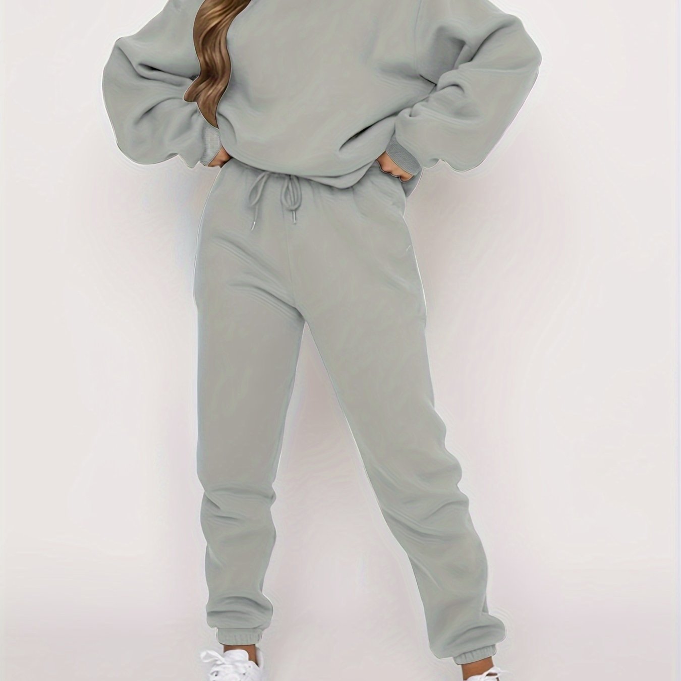 Solid Casual Two-piece Set, Crew Neck Top & Drawstring Jogger Pants