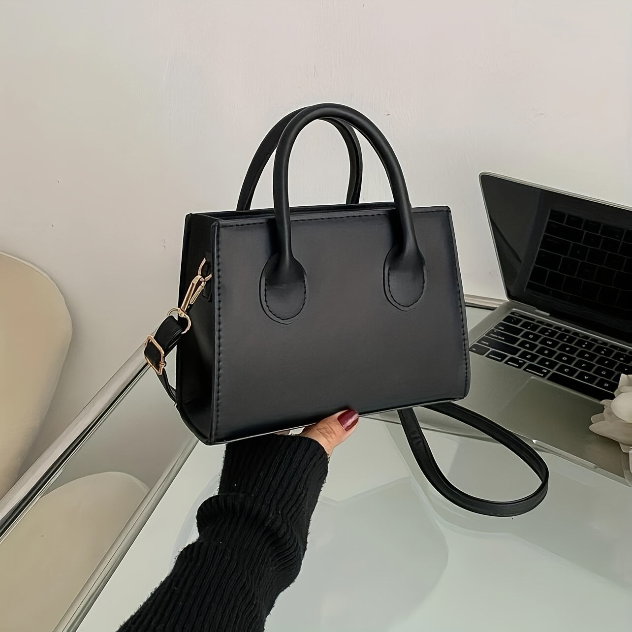 Bolsa quadrada da moda - Mini bolsa transversal, bolsa de ombro minimalista com alça superior