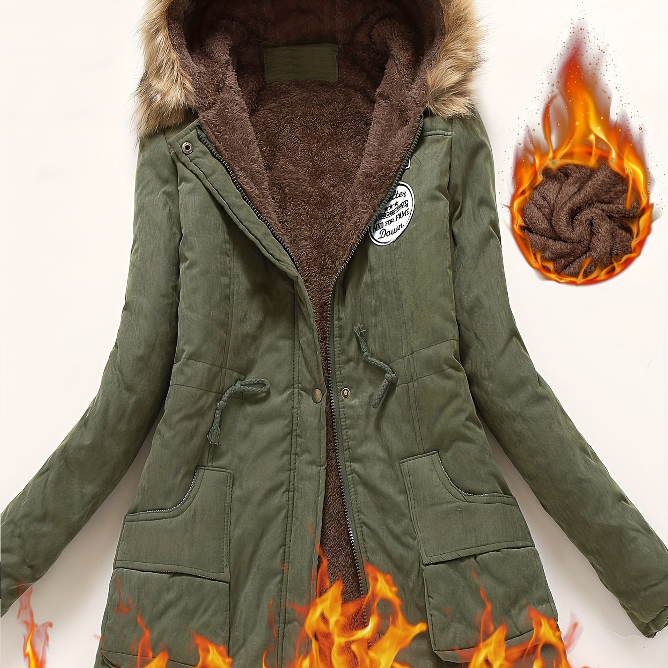 Winter Hooded Fleece Jacket, Zip-Up with Fur Collar
