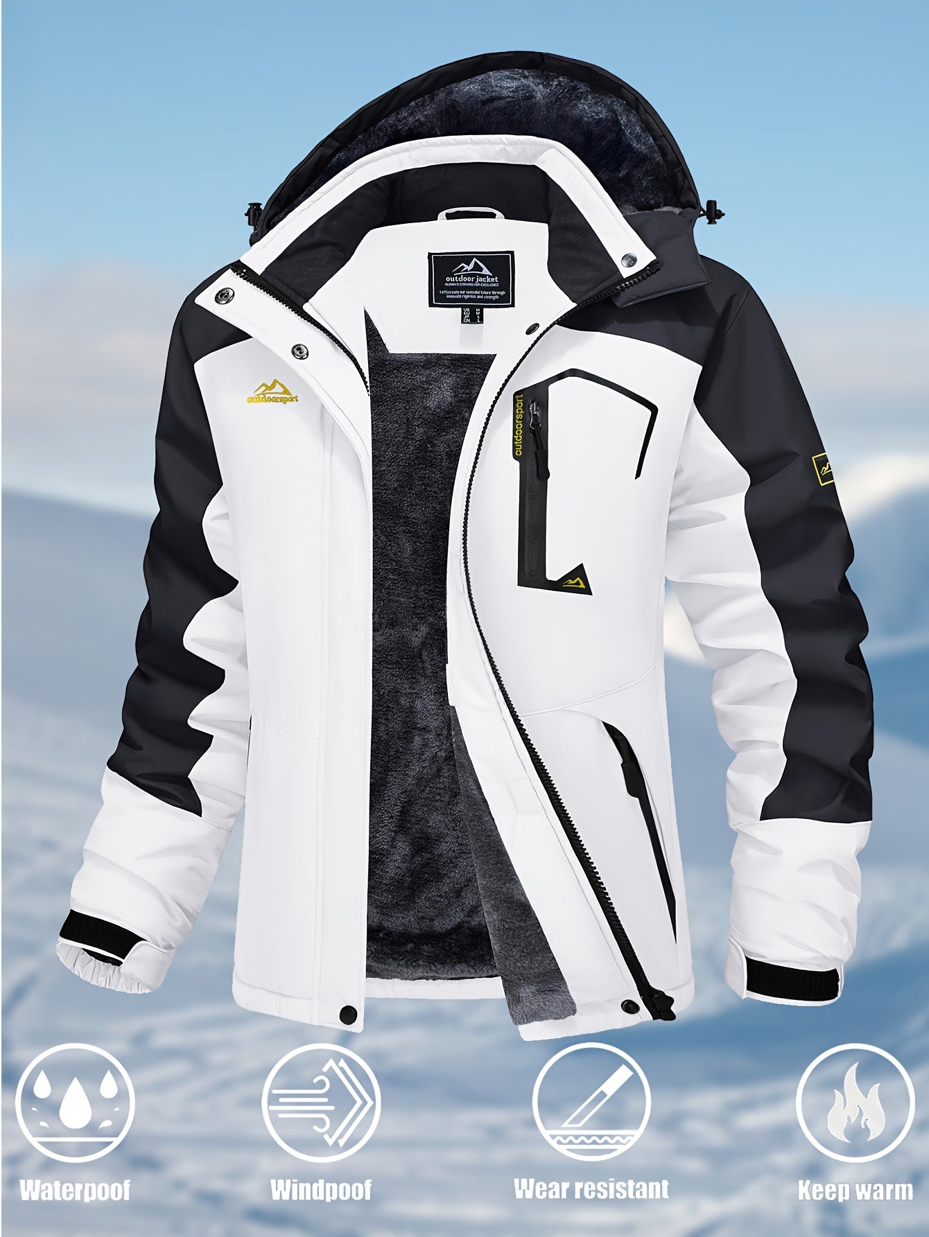 Women's Waterproof & Windproof Ski Jacket - Fleece Lined Thermal Winter Coat with Detachable Hood, Adjustable Cuff, and Zippered Pockets for Skiing, Hiking, and Outdoor Activities, Winter Outdoor Gear | Hooded Warmth Jacket | Waterproof Polyester