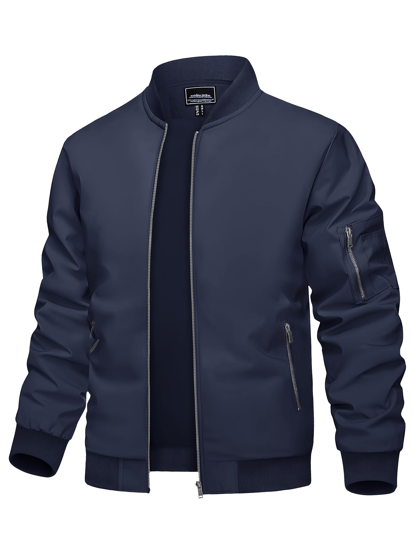 Jaqueta bomber casual masculina, corta-vento leve com bolsos