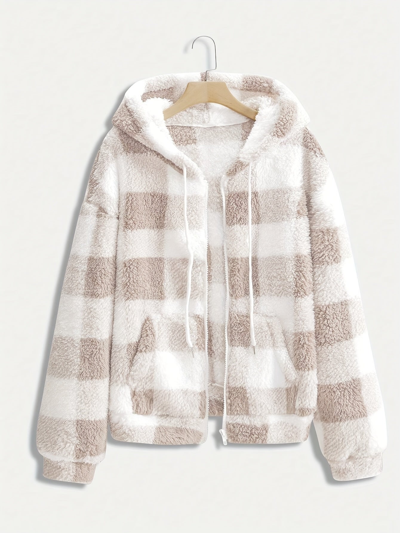 Plaid Hooded Zipper Coat, Casual Fall/Winter Outerwear