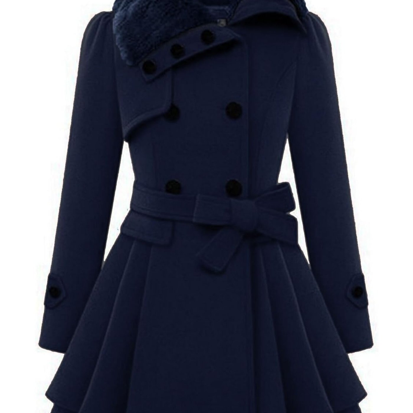 Women's Winter Pea Coat, Double-Breasted Faux Fur Jacket