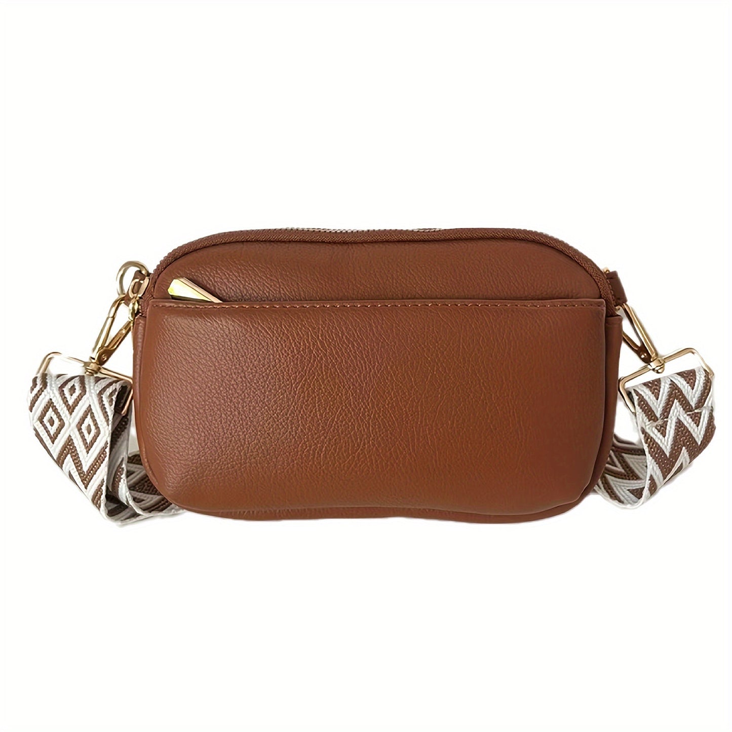Mini Bolsa Crossbody - Quadrada Couro PU, Alça de Ombro Larga