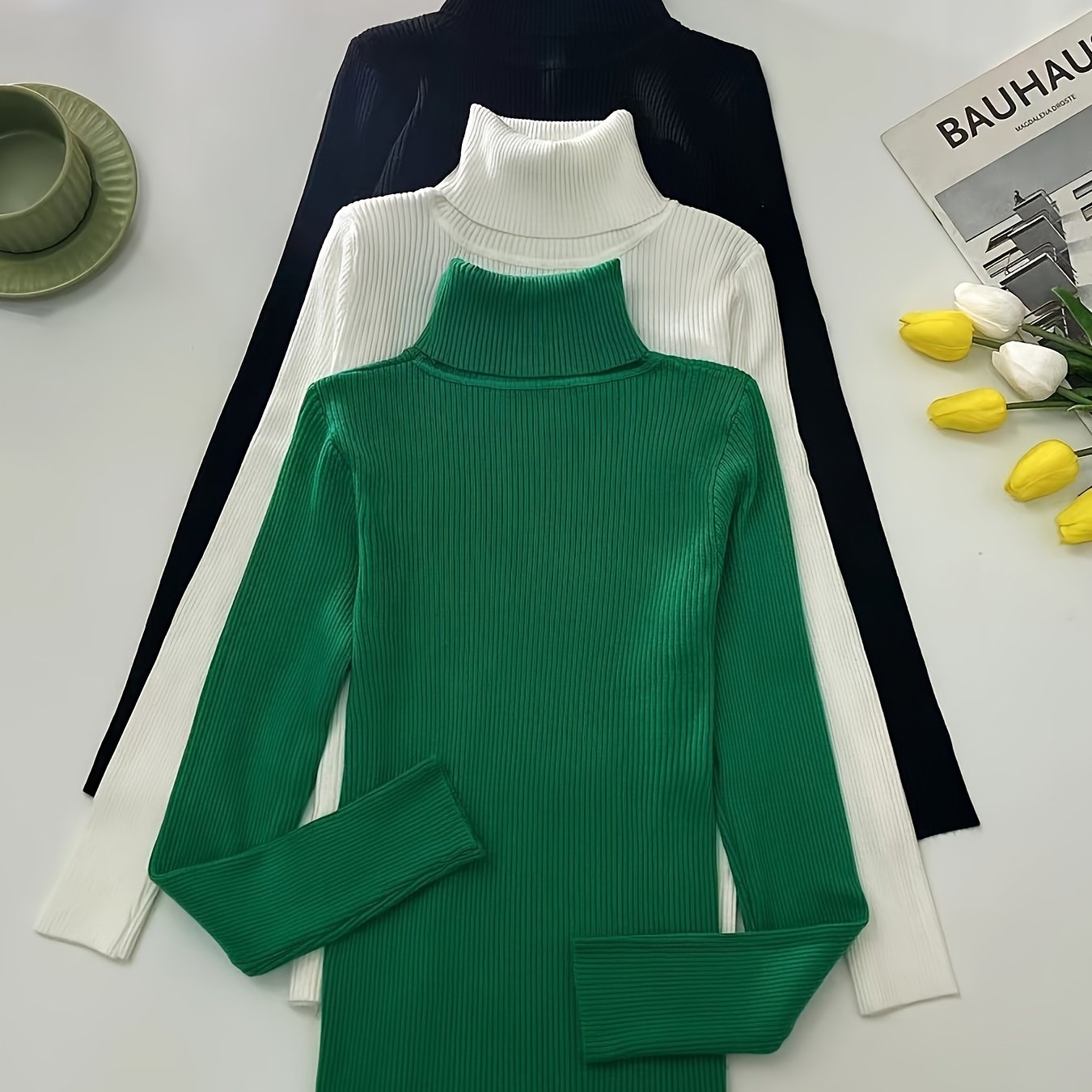 Turtleneck 3-Pack Sweaters - Casual Solid Color Long Sleeve for Fall & Winter