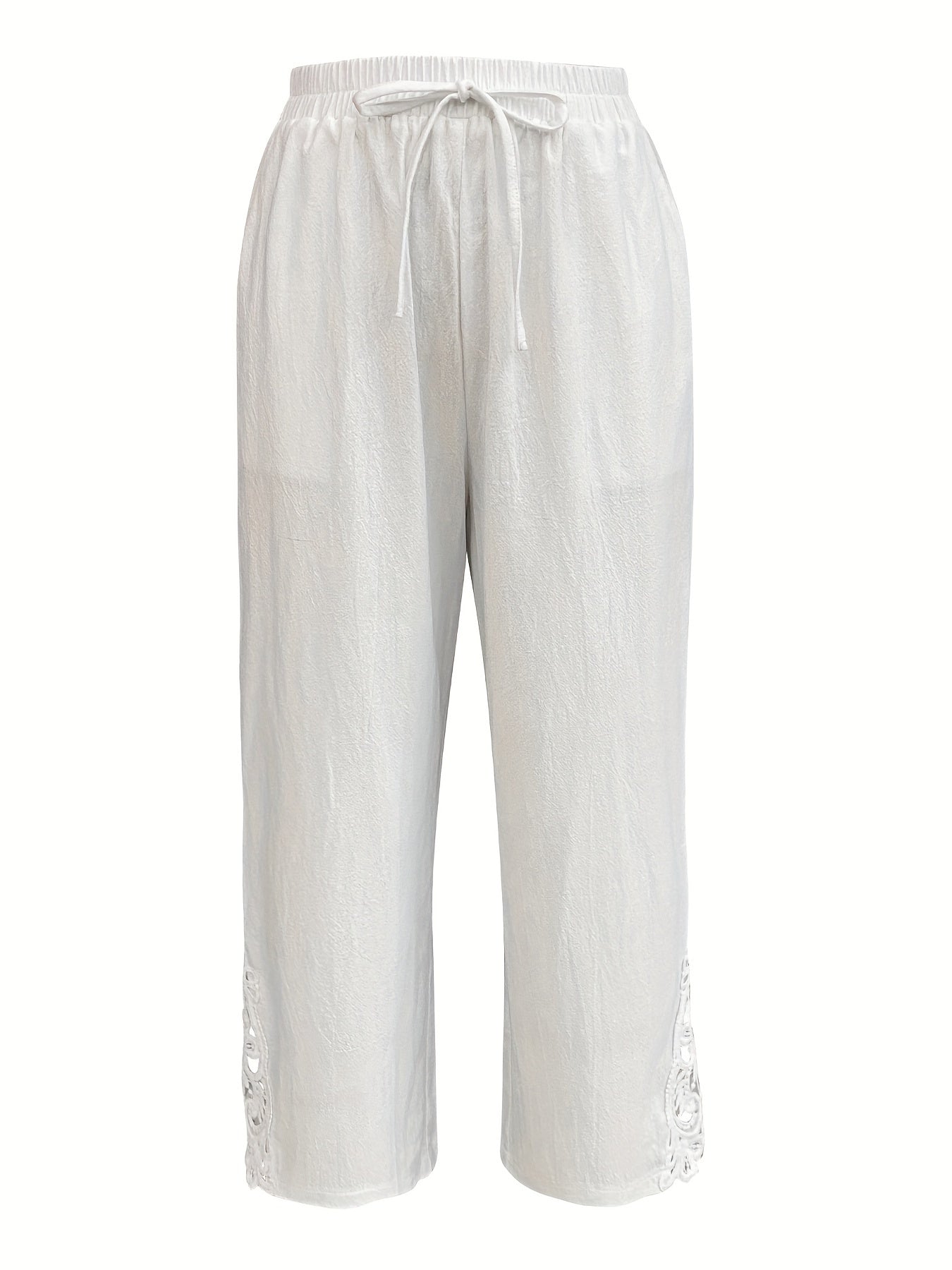 Chic Lace-Trimmed Elastic Waist Trousers - Breathable, Relaxed Fit for Spring & Summer - Womens Fashion Pants