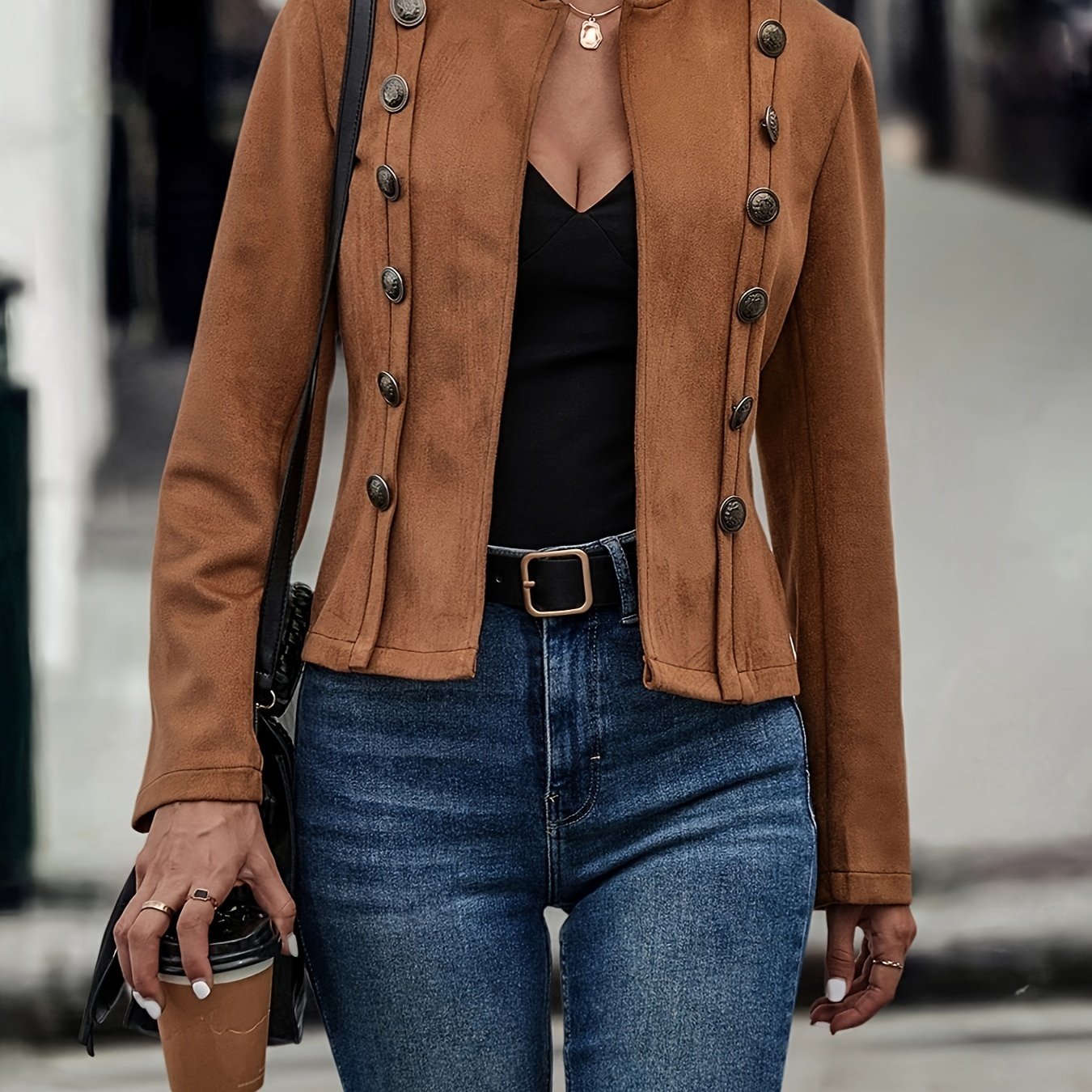 Zweireihige Jacke, langärmlige Vintage-Oberbekleidung für Frühling und Herbst.