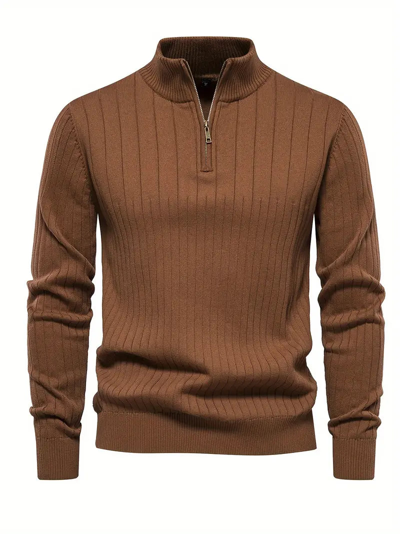 Pulôver esportivo masculino com meio zíper - gola alta, suéter casual para outono e inverno