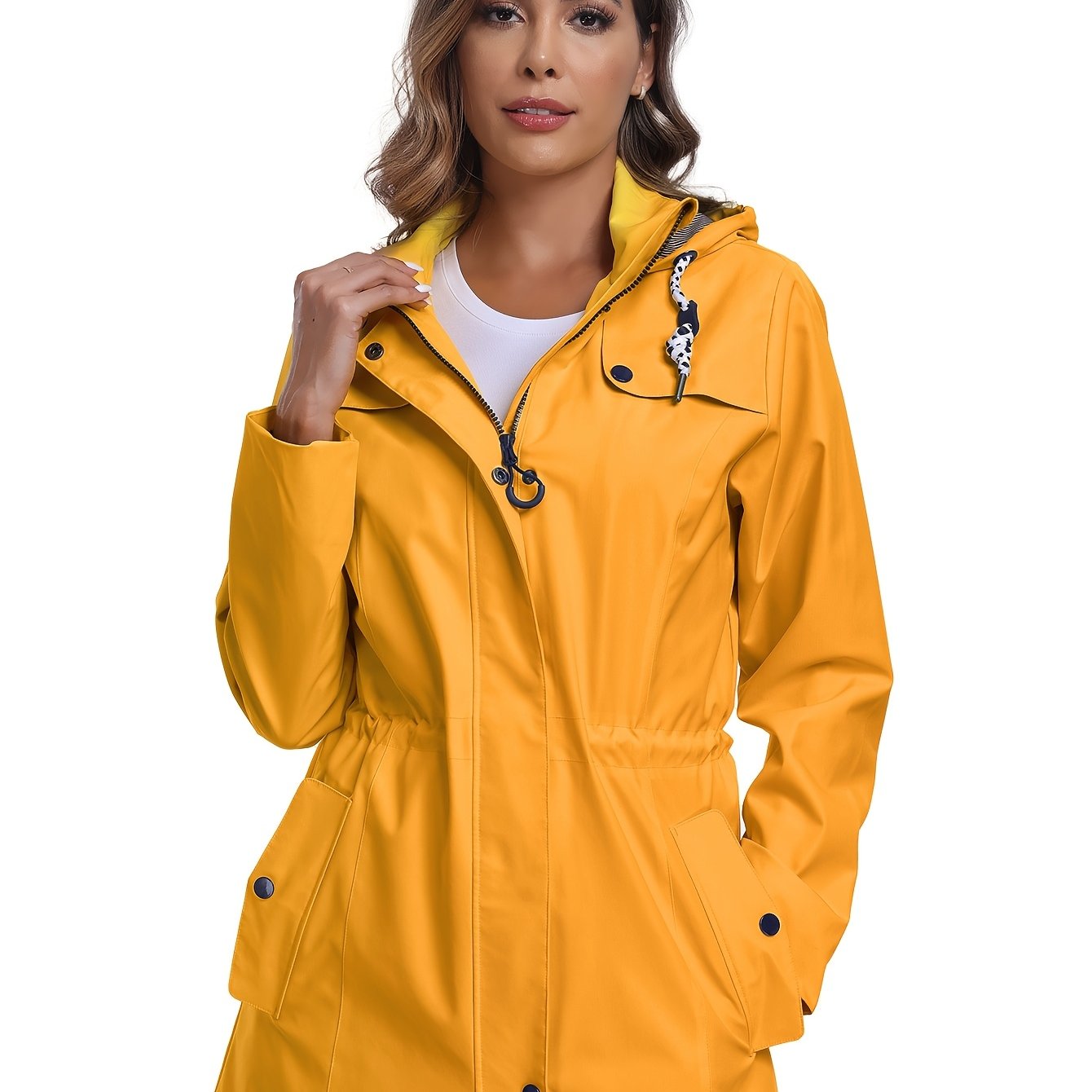Rain Jacket Women'S Waterproof Hood Transition Jacket Long with Breathable Lining Trench Coat Windbreaker