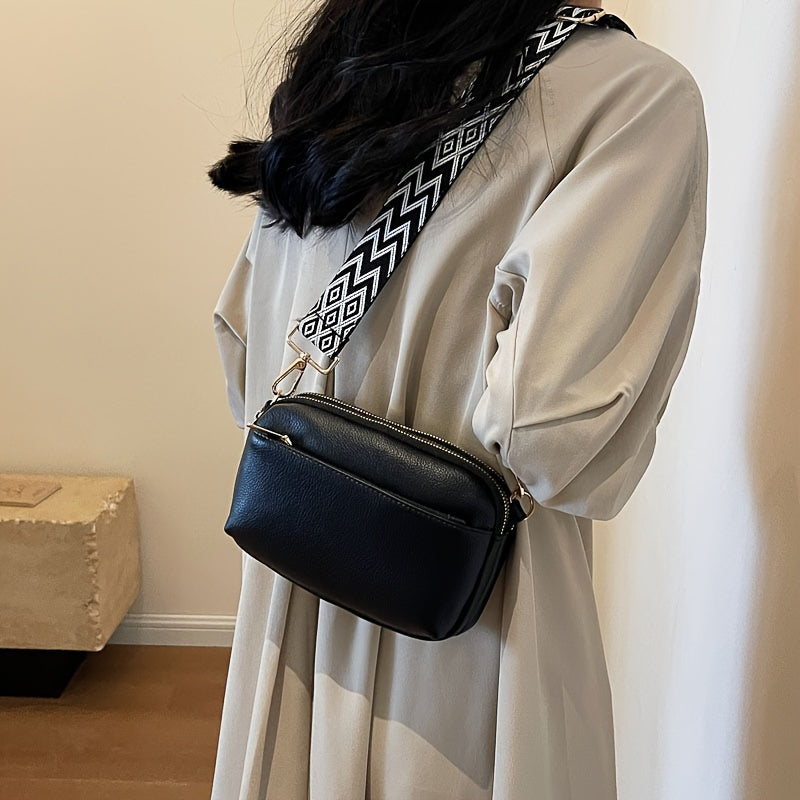 Mini Bolsa Crossbody - Quadrada Couro PU, Alça de Ombro Larga