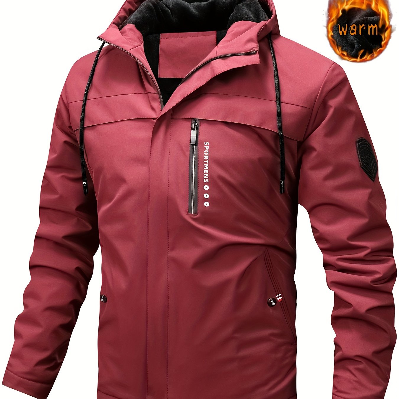 Herren Fleece-Kapuzenjacke, lässiger Wintermantel