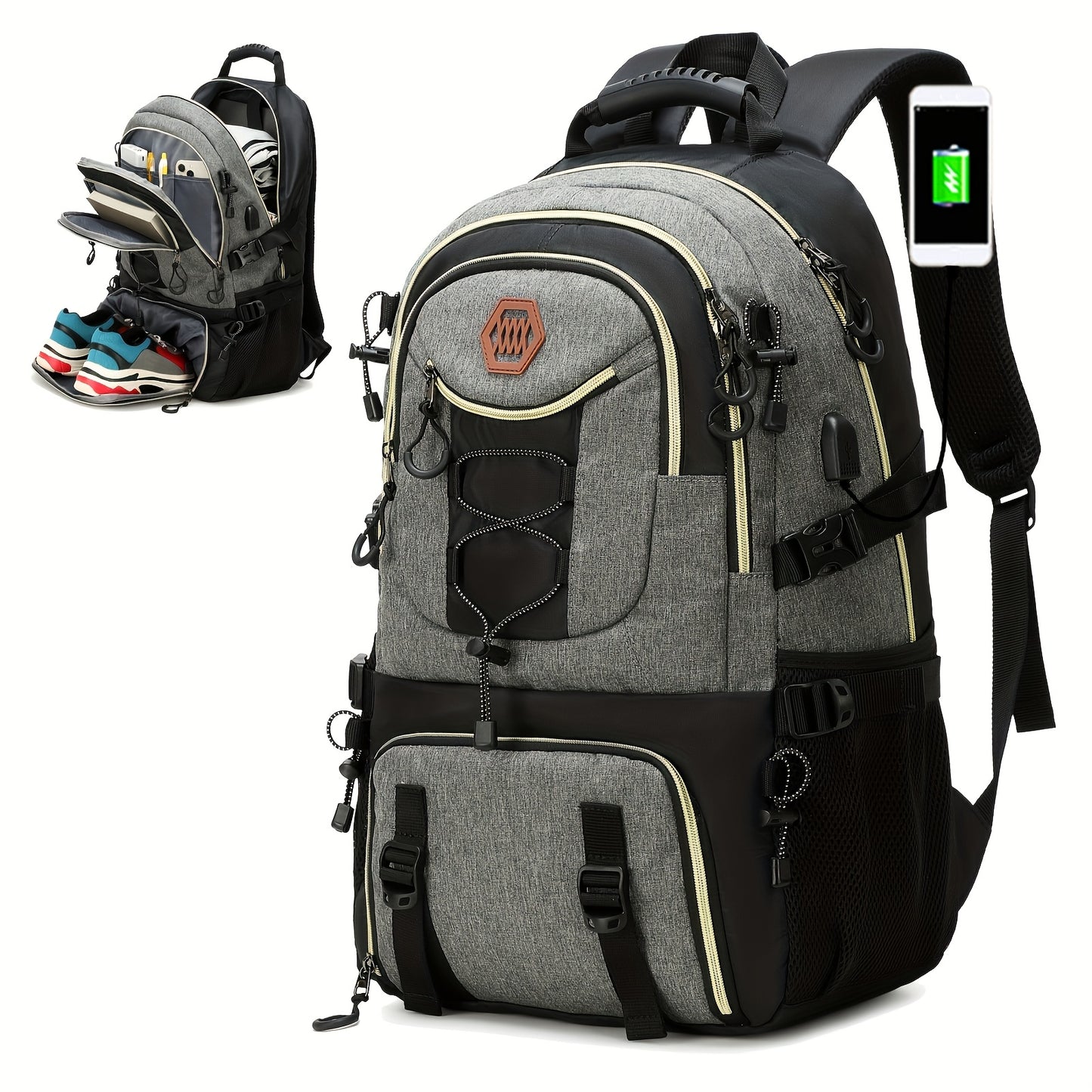 Mochila de viagem ao ar livre com grande capacidade para acampamento esportivo, adequada para homens e mulheres com compartimento para laptop de 17 polegadas