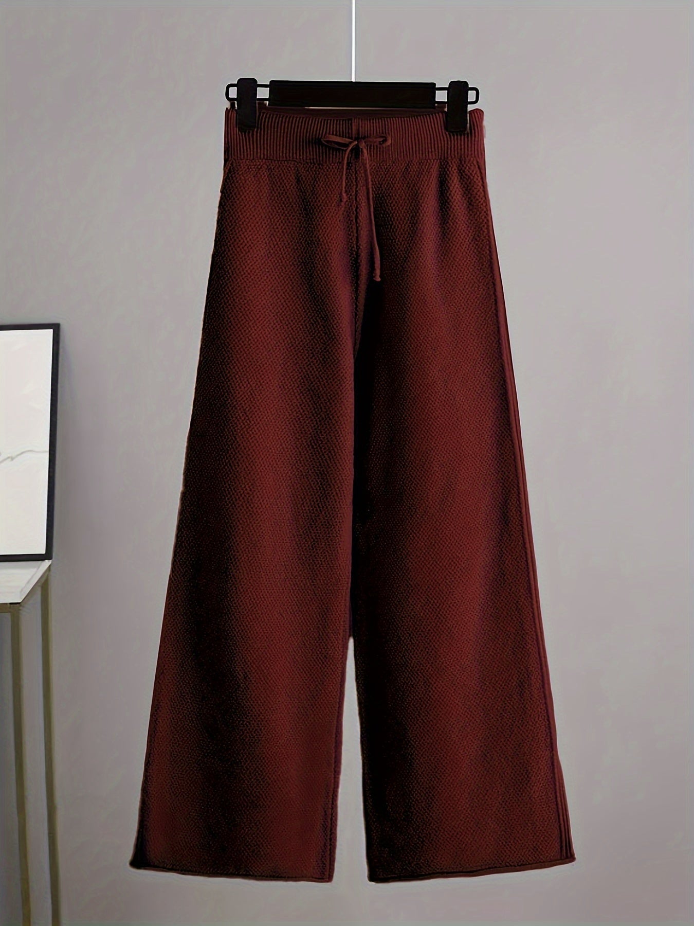 Damen-Set aus Strickpullover und Hose mit weitem Bein – lässig, langärmlig, einfarbig