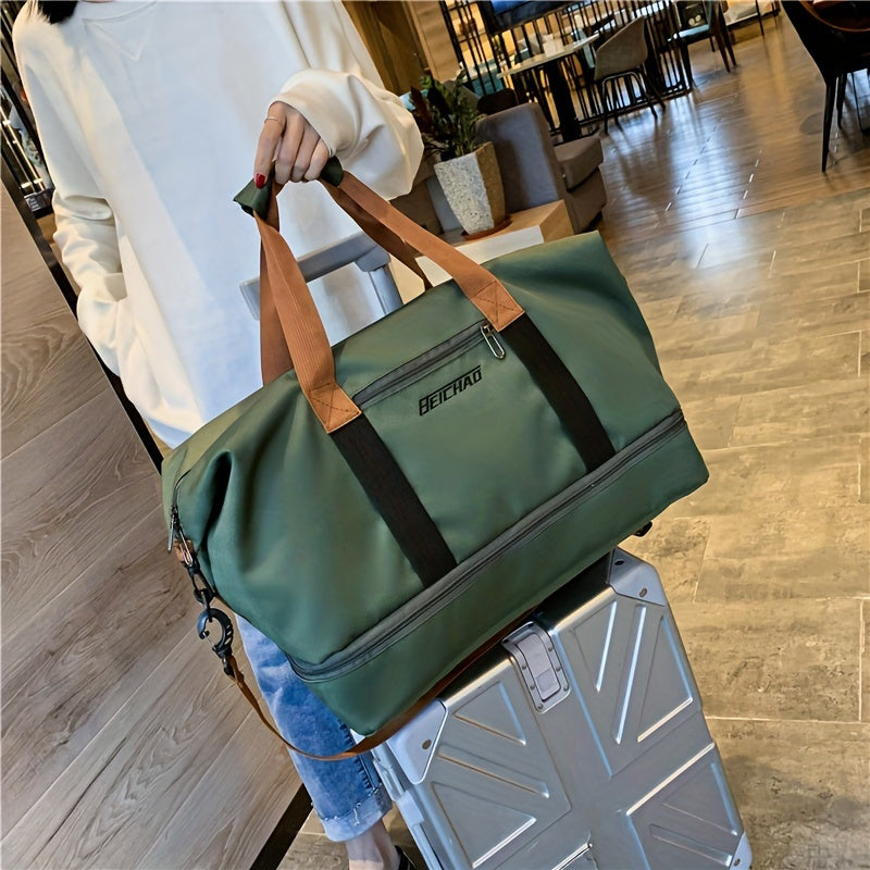 Reisetasche mit großem Fassungsvermögen, lässige Tragetasche für Outdoor-Wanderungen, Nylon, gemischte Farben, zufälliger Druck, keine Randfarbe, mit Trennung von Nass und Trocken, für Frauen, Fitness, Yoga, Wochenendübernachtung