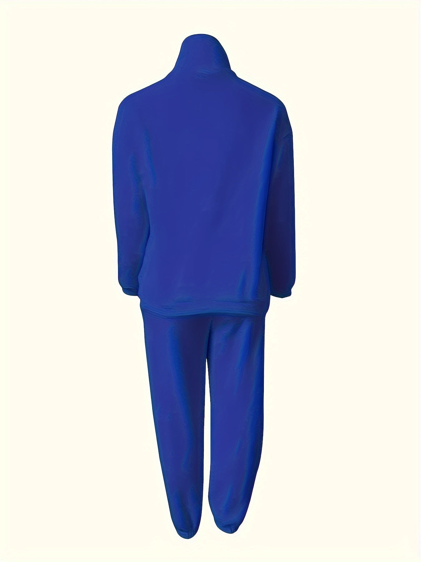 Solid Two-piece Set, Zip Front Sweatshirt & Elastic Waist Pants