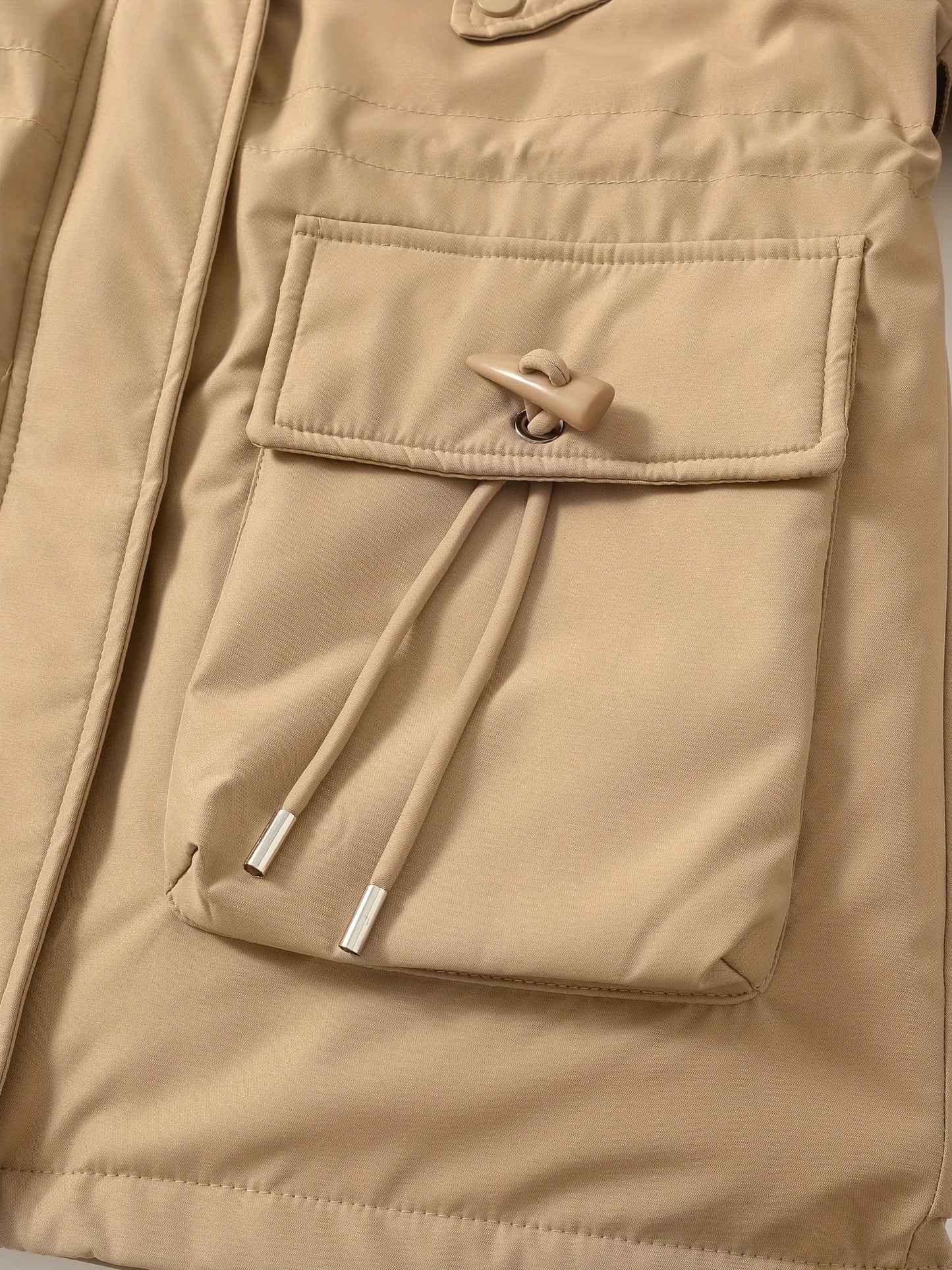 Zip-up Fuzzy Trim Hoodie Parka, Casual Drawstring Waist Winter Coat