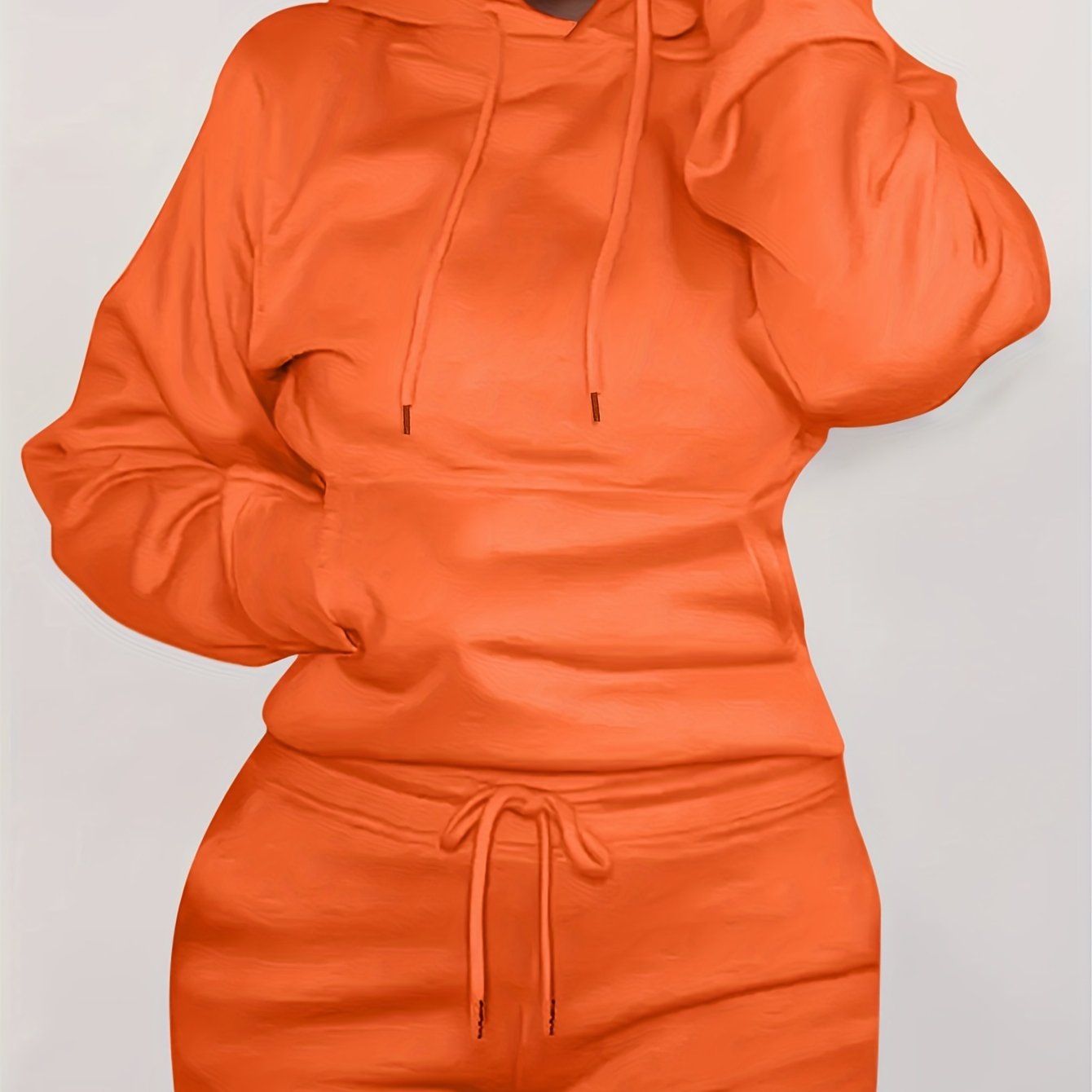 Solid Kangaroo Pocket Hoodie - Casual Long Sleeve Drawstring Sweatshirt