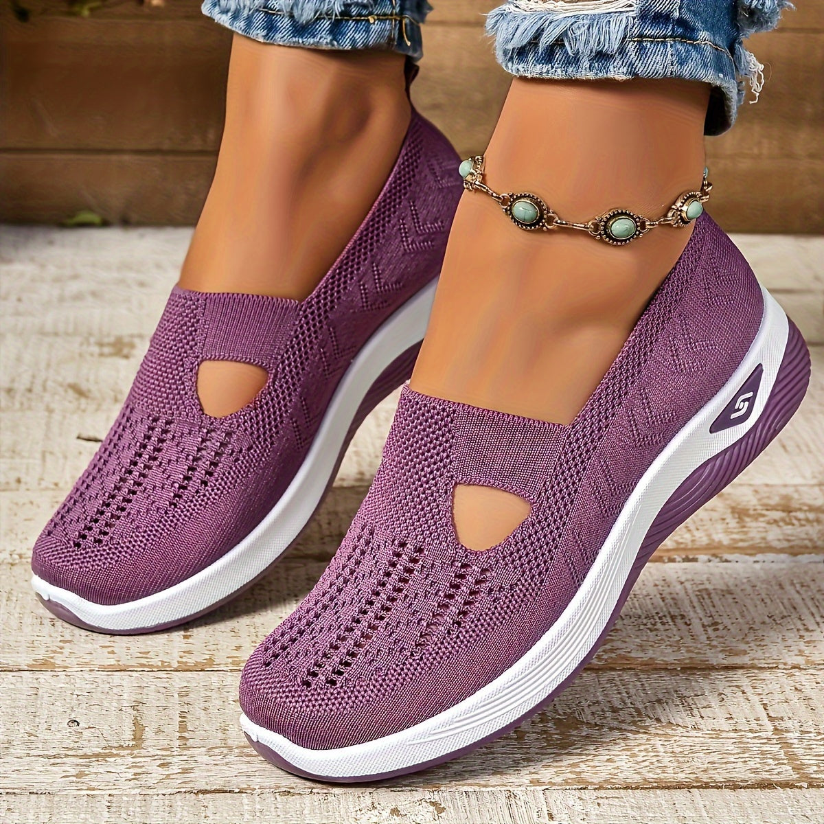 Slip-On-Sneakers mit Cut-Outs für Damen, atmungsaktive Freizeit-Wanderschuhe (Übergröße)