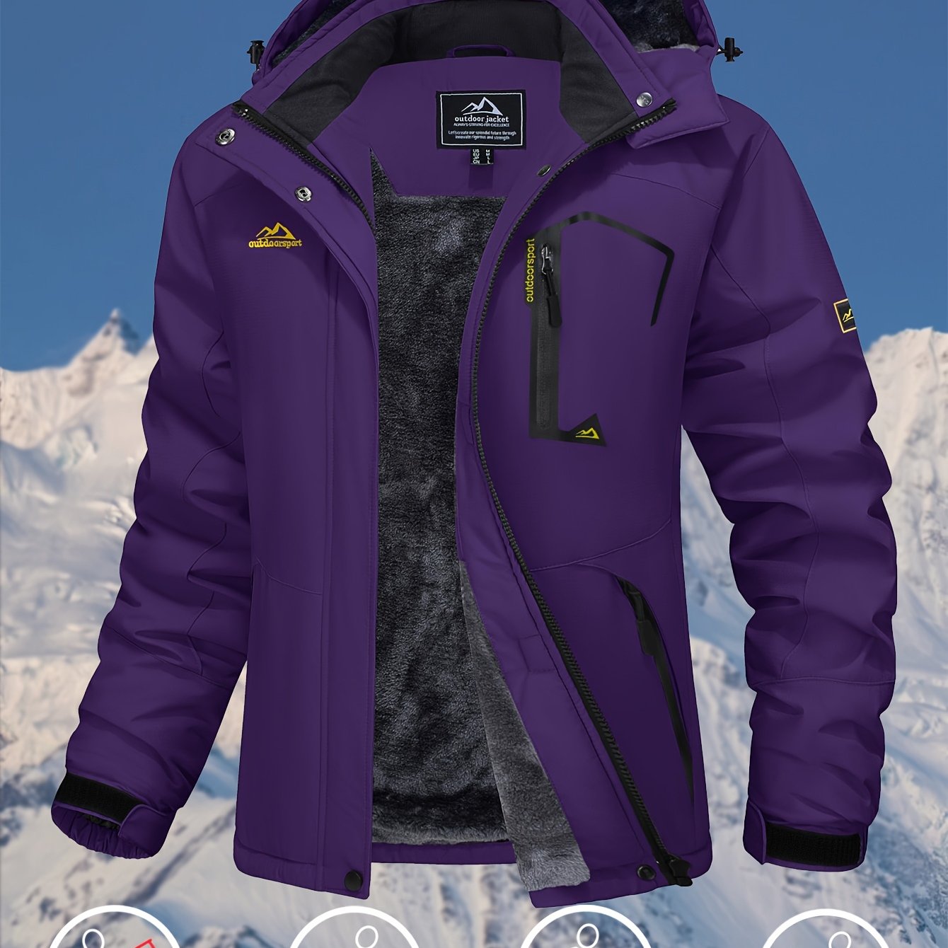 Women's Waterproof & Windproof Ski Jacket - Fleece Lined Thermal Winter Coat with Detachable Hood, Adjustable Cuff, and Zippered Pockets for Skiing, Hiking, and Outdoor Activities, Winter Outdoor Gear | Hooded Warmth Jacket | Waterproof Polyester