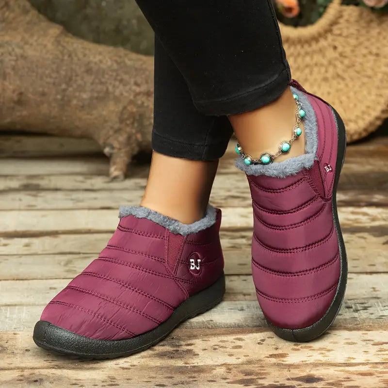 Wasserdichte Damen-Stiefeletten – Niedriger Plateauabsatz, Schlupfstiefel, Plüschfutter