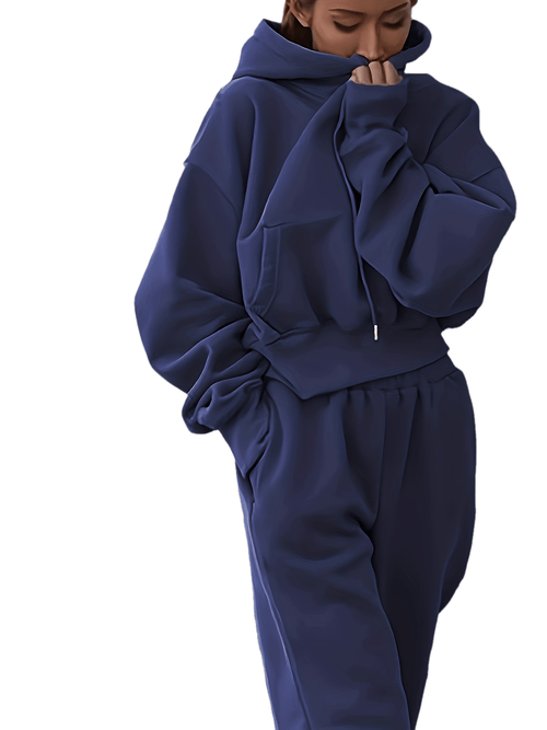 2pcs Athleisure Set, Oversized Hooded Sweatshirt & Sweatpants