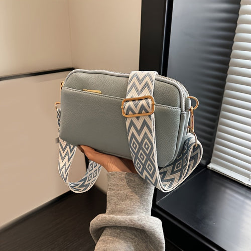 Mini Bolsa Crossbody - Quadrada Couro PU, Alça de Ombro Larga