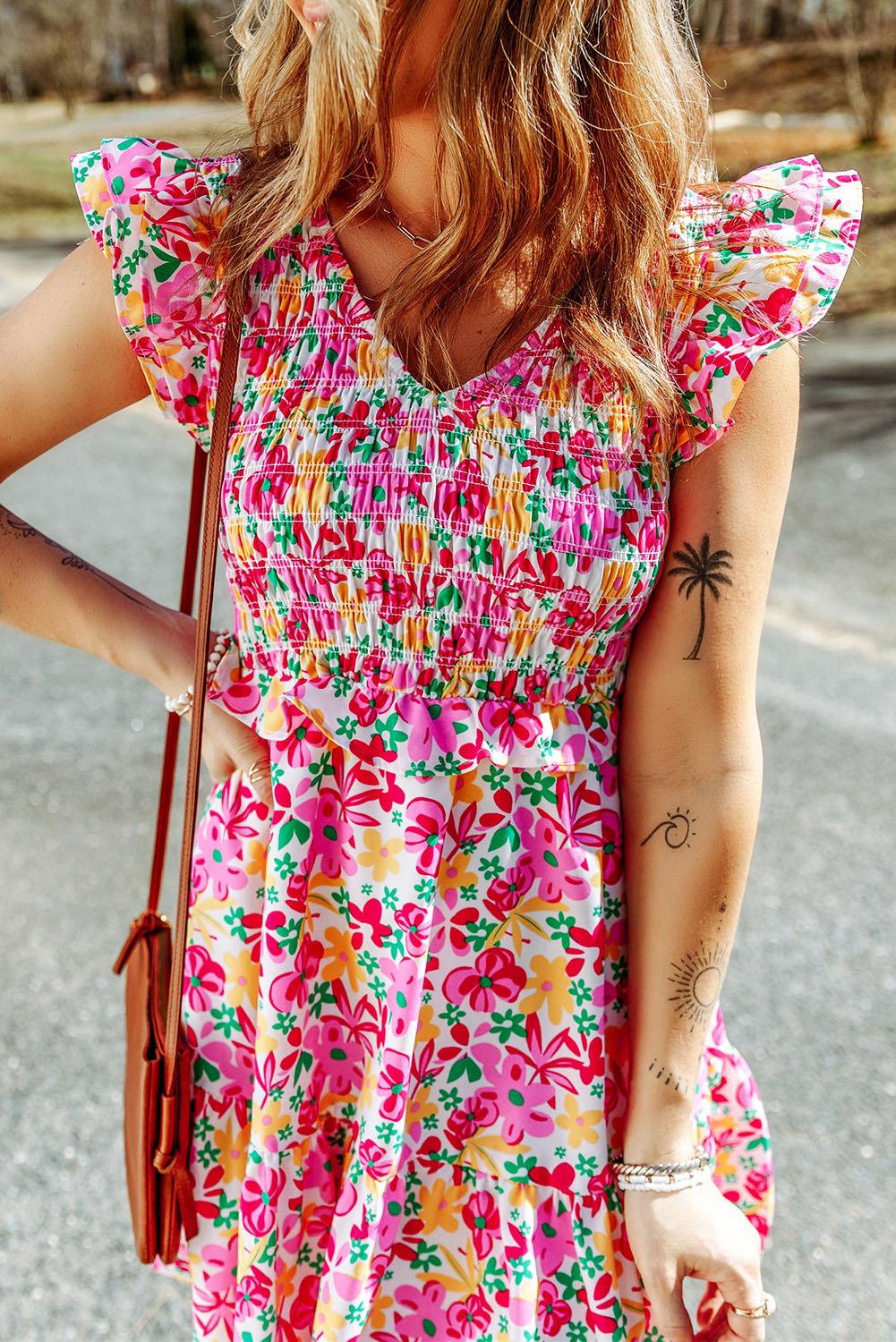 Smocked Bodice Ruffle Floral Dresses