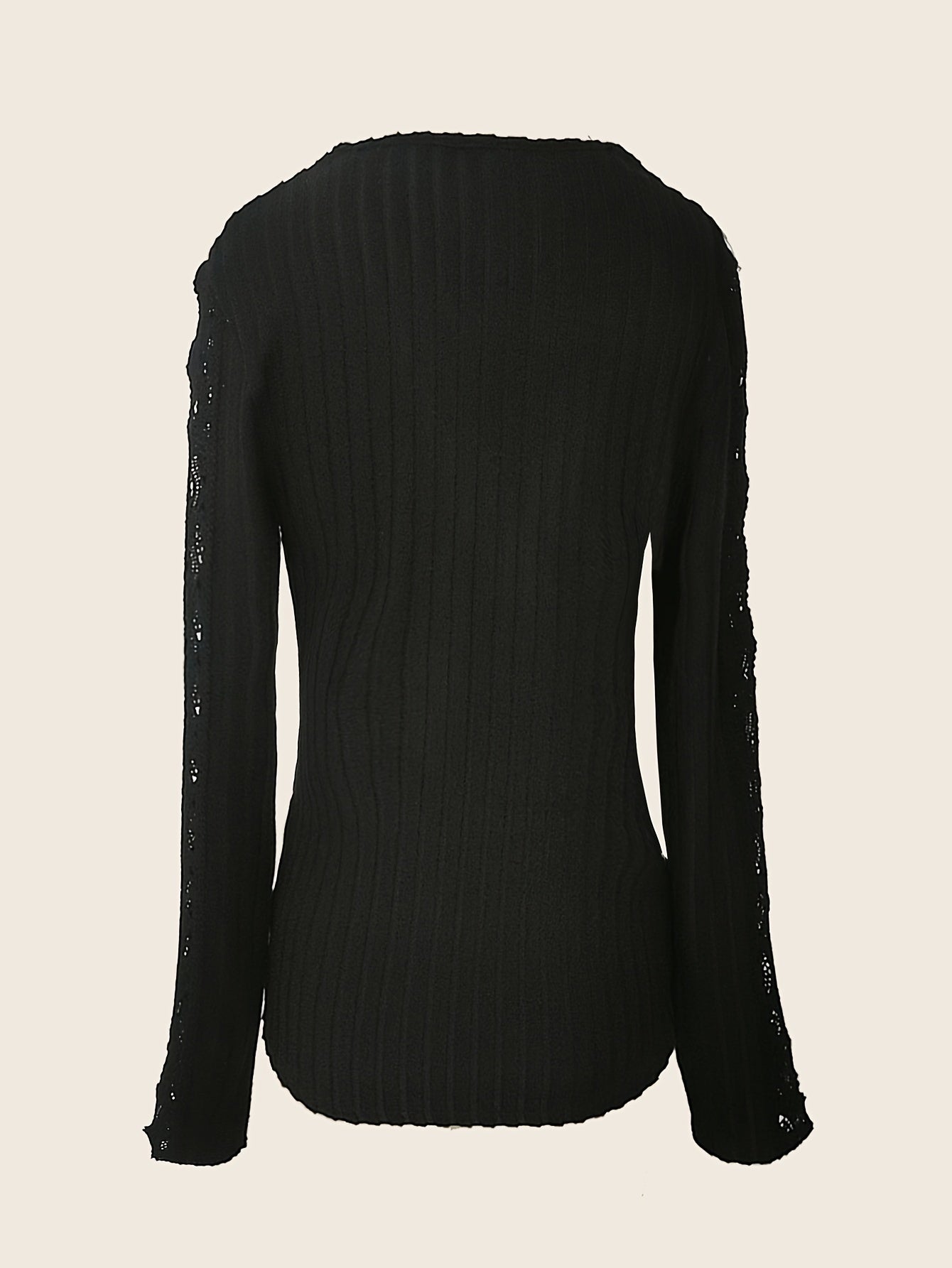 Lace Surplice Rib Knit Top, Long Sleeve, Casual for Spring/Fall.