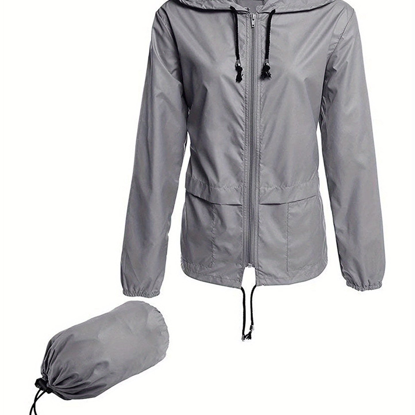Women Packable Rain Jacket Outdoor Hooded Windbreaker with Adjustable Drawstring