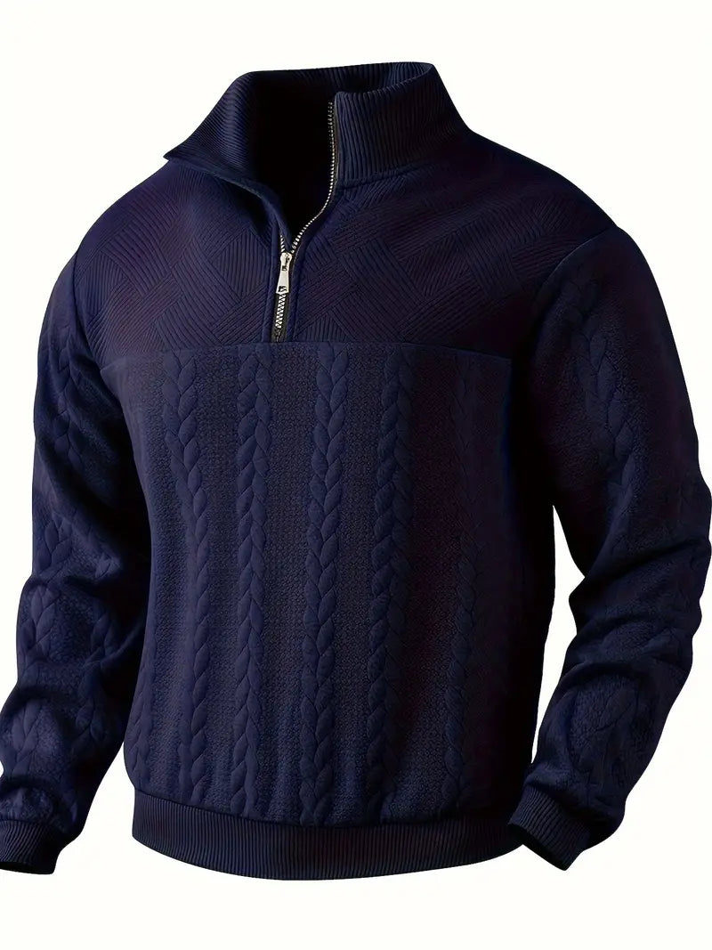 Men's Knit Henley Sweatshirt - Stand Collar, 1/4 Zip, Long Sleeve