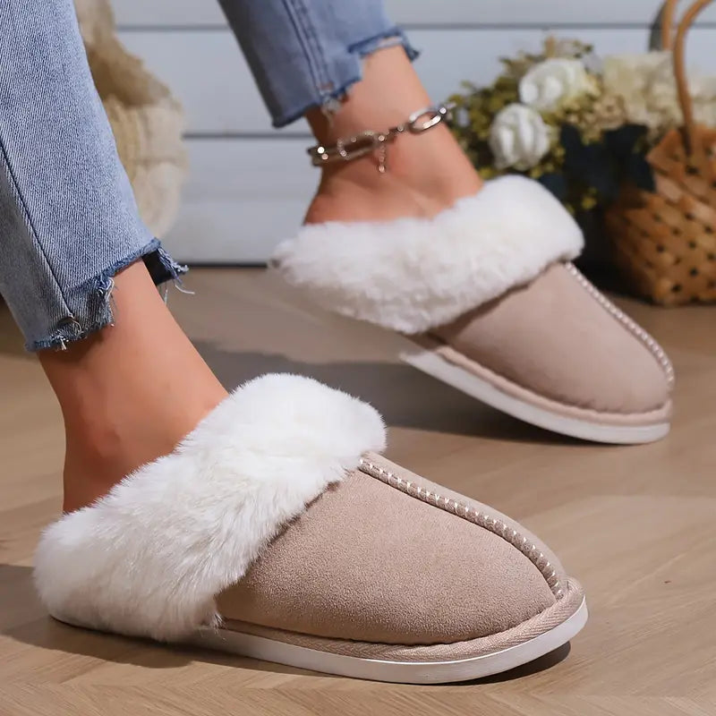 Faux Suede Slippers - Couples' Warm Fleece, Plush Indoor Closed-Toe for Autumn & Winter