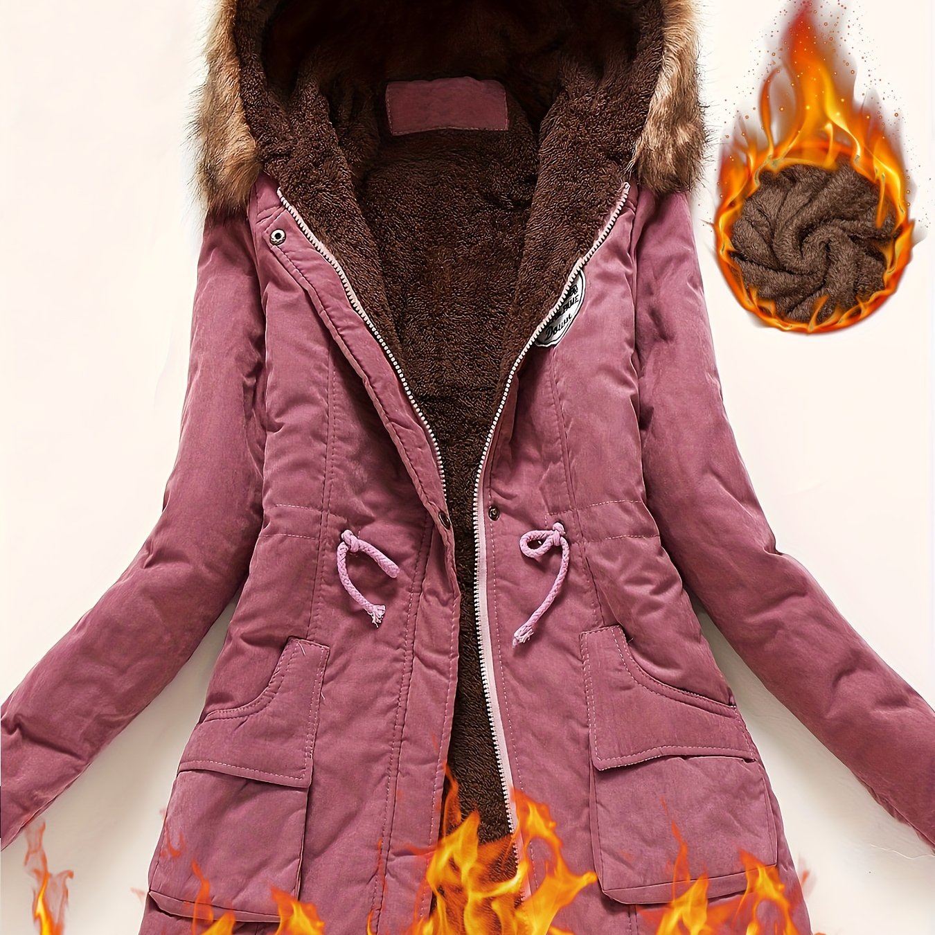 Winter Hooded Fleece Jacket, Zip-Up with Fur Collar