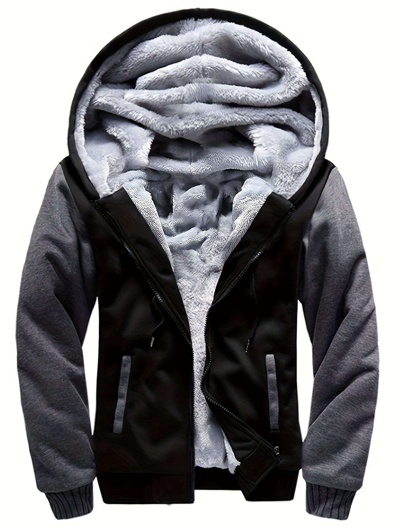 Herren-Fleecejacke mit Kapuze, lässiger Farbblockmantel für Herbst/Winter